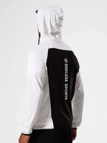 Hombres Cazadora deportiva con estampado de letra de manga raglán de dos tonos con capucha - Blanco y Negro - Ver 4