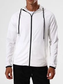 Hombres Cazadora deportiva con estampado de letra de manga raglán de dos tonos con capucha - Blanco y Negro - Ver 5
