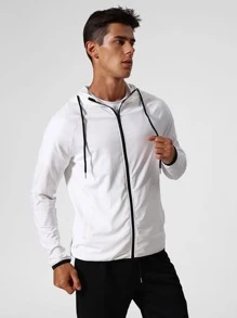 Hombres Cazadora deportiva con estampado de letra de manga raglán de dos tonos con capucha - Blanco y Negro - Ver 6