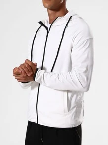 Hombres Cazadora deportiva con estampado de letra de manga raglán de dos tonos con capucha - Blanco y Negro - Ver 7