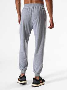 Men Letter Graphic Drawstring Waist Sports Trousers - Grey - View 2
