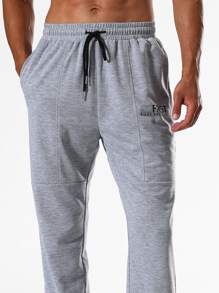 Men Letter Graphic Drawstring Waist Sports Trousers - Grey - View 5