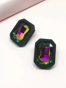 Pendientes de tachuela con diseño de diamante de imitación - Multicolor - View 1