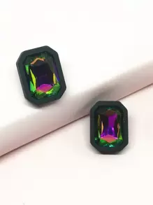 Pendientes de tachuela con diseño de diamante de imitación - Multicolor - View 2