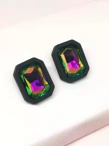 Pendientes de tachuela con diseño de diamante de imitación - Multicolor - View 4