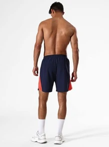 Men Contrast Sideseam Sports Shorts - Navy Blue - View 2