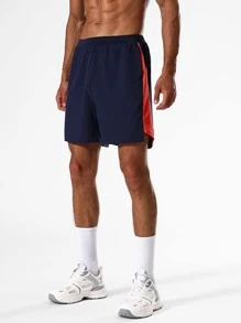 Men Contrast Sideseam Sports Shorts - Navy Blue - View 1