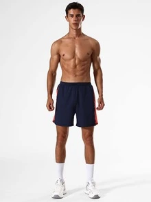 Men Contrast Sideseam Sports Shorts - Navy Blue - View 3