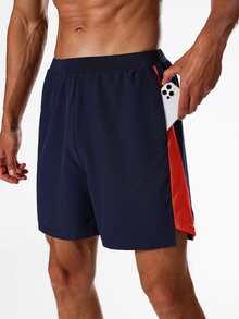 Men Contrast Sideseam Sports Shorts - Navy Blue - View 4