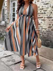 SHEIN Clasi Vestido de lunares & de rayas de espalda abierta con cordón - Multicolor - Ver 5