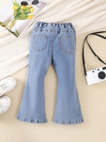 Toddler Girls Ripped Split Hem Flare Leg Jeans - Medium Wash - View 2