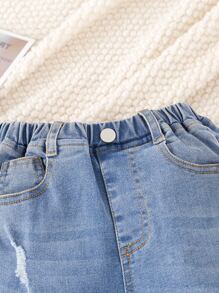 Toddler Girls Ripped Split Hem Flare Leg Jeans - Medium Wash - View 3