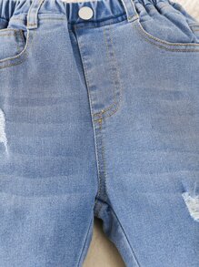 Toddler Girls Ripped Split Hem Flare Leg Jeans - Medium Wash - View 7