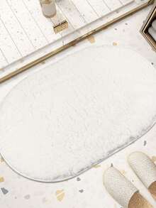 1pc Solid Fuzzy Bath Rug - White - View 4