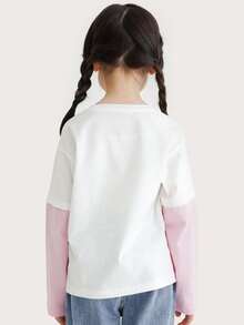 Chicas Camiseta 2 en 1 con estampado de corazón y letra - Blanco - Ver 2