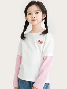 Chicas Camiseta 2 en 1 con estampado de corazón y letra - Blanco - Ver 5