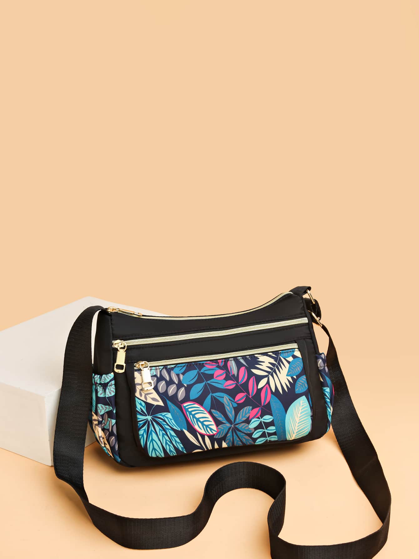 Bolso hobo con patrón de hoja cremallera - Multicolor - Ver 1