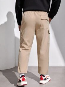Manfinity Men Drawstring Waist Flap Pocket Side Cargo Trousers - Khaki - View 2