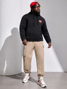 Manfinity Men Drawstring Waist Flap Pocket Side Cargo Trousers - Khaki - View 4