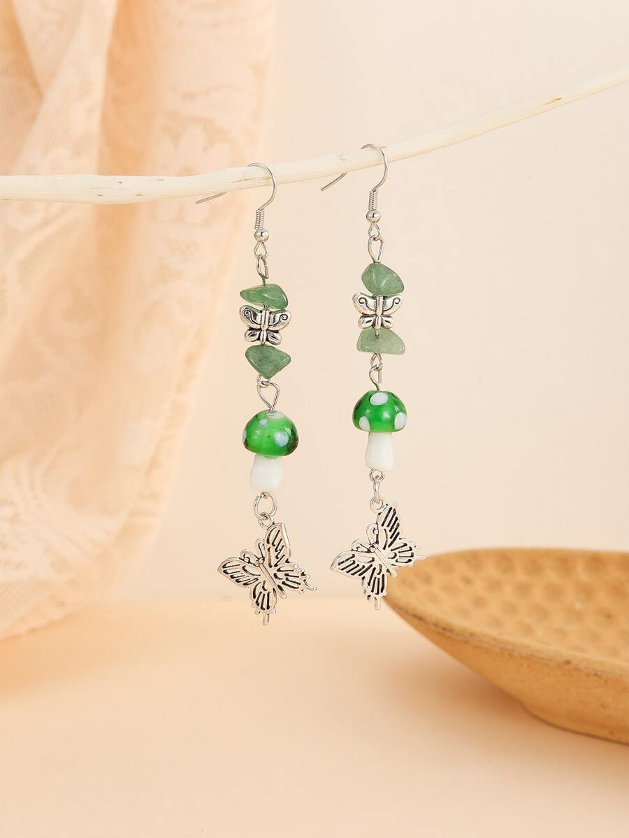 蝴蝶和蘑菇裝飾耳墜