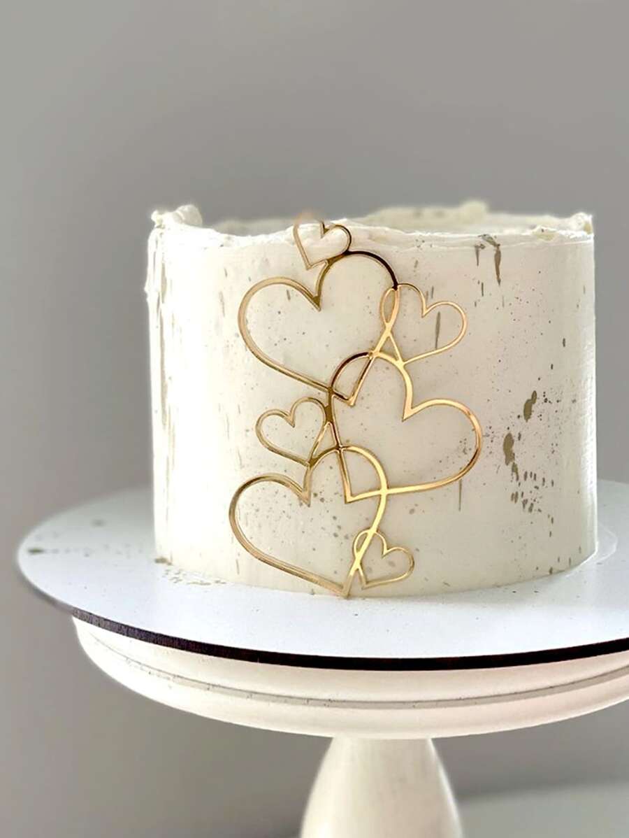 1pc Valentine's Day Heart Shaped Cake Decoration - Gold - View 1