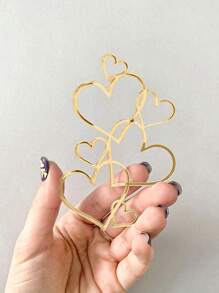 1pc Valentine's Day Heart Shaped Cake Decoration - Gold - View 2