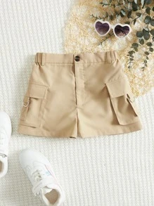 SHEIN Girls Flap Pocket Cargo Shorts - Khaki - View 1