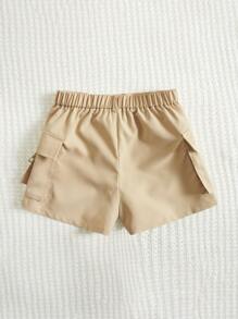 SHEIN Girls Flap Pocket Cargo Shorts - Khaki - View 2
