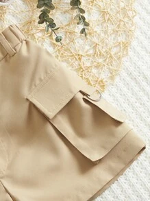 SHEIN Girls Flap Pocket Cargo Shorts - Khaki - View 4