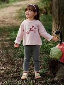 Niñitas Camiseta de hombros caídos con letra & con estampado de conejo & Leggings - Multicolor - Ver 1