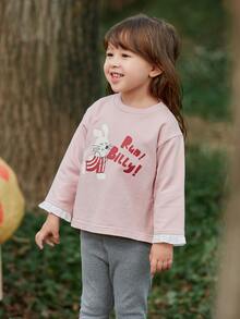 Niñitas Camiseta de hombros caídos con letra & con estampado de conejo & Leggings - Multicolor - Ver 5