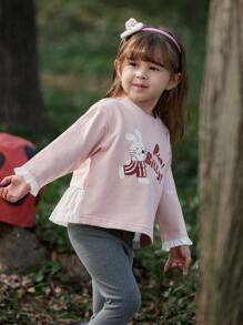 Niñitas Camiseta de hombros caídos con letra & con estampado de conejo & Leggings - Multicolor - Ver 8