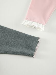 Niñitas Camiseta de hombros caídos con letra & con estampado de conejo & Leggings - Multicolor - Ver 9