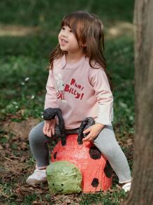 Niñitas Camiseta de hombros caídos con letra & con estampado de conejo & Leggings - Multicolor - Ver 10