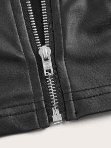 SHEIN ICON Plus Zip Up PU Leather Tank Top, Summer - Black - View 3