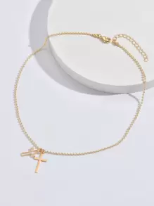 1pc Cross Pendant Necklace Copper Jewelry - Yellow Gold - View 4