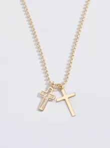 1pc Cross Pendant Necklace Copper Jewelry - Yellow Gold - View 2