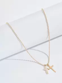 1pc Cross Pendant Necklace Copper Jewelry - Yellow Gold - View 3