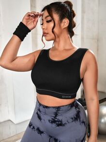 Plus Letter Graphic Crop Tank Top - Black - View 3