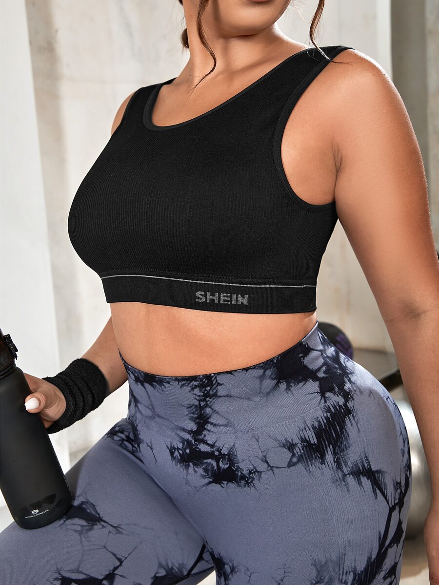 Plus Letter Graphic Crop Tank Top - Black - View 1