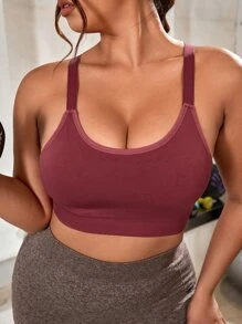 Yoga Basic Plus Solid Crisscross Back Sports Bra - Maroon - View 5