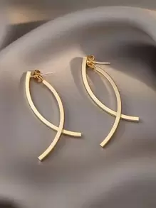 幾何裝飾耳夾 - 金黃色 - 查看 3