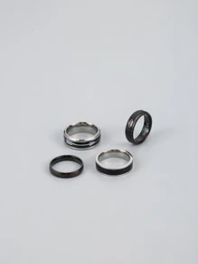 Hombres 4 piezas Anillo corona & con patrón de flecha - Negro - Ver 2