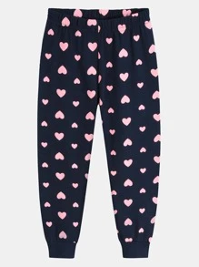 Chicas Conjunto de pijama con estampado de corazón ajustado - Azul Marino - Ver 4
