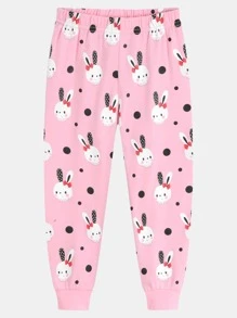 Chicas Conjunto de pijama Camiseta con estampado de conejo & Pantalones ajustado de lunares - Rosa Pálido - Ver 5