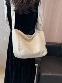 Bolso hobo de gran capacidad de lona - Beis - Ver 1