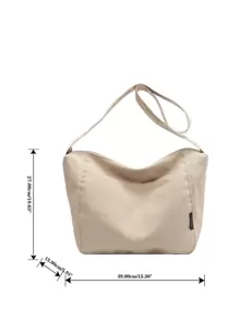 Bolso hobo de gran capacidad de lona - Beis - Ver 3