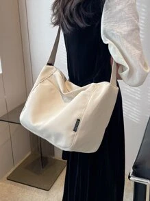 Bolso hobo de gran capacidad de lona - Beis - Ver 5