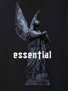 Manfinity LEGND Hombres Capucha con estampado de letra de hombros caídos con cordón - Negro - Ver 4