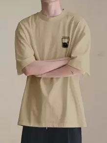 Manfinity Hypemode Men Letter Graphic Mock Neck Tee - Apricot - View 1